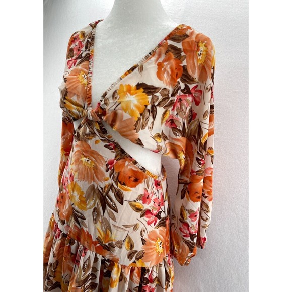 Hello Molly Midi Dress Size S Don't Stop Me Floral Orange Cut Out Long Sleeve - Picture 5 of 10